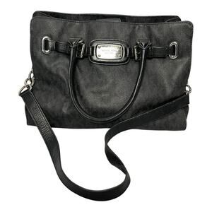 Michael Kors Black Hamilton Leather Silver Chain Satchel Bag Purse